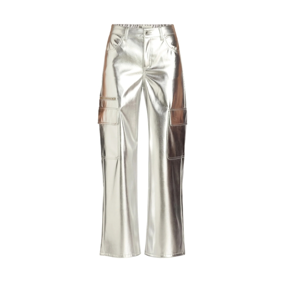 No Boundaries Women's Size XS (0-2) High Rise Metallic Cargo Pants Silver NWT